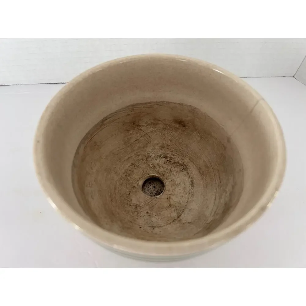 Vintage Green Band Striped Pottery Planter 5 X 3 3/4